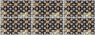 Siyah ve bej arka planda. El çizimi çiçekli, pürüzsüz bir desen. Çocuksu tasarım. Tekstil, kumaş, ambalaj, hatıra defteri için güzel çiçek arkaplanı..