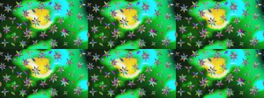 Raster illüstrasyonu. Yumuşak, yaz çiçekleri yeşil ve mavi renklerde. Küçük çiçekteki sevimli çiçek deseni. Raster deseni.