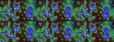 Raster illüstrasyonundaki çiçek desenli çizim. Renkli Bahar Teması eskiz kalıbı. Düz Çiçek Elementleri Tasarımı. Yeşil ve kahverengi renkte çiçekler.