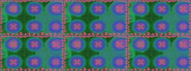 Güzel kumaş deseni. Raster illüstrasyonu. Raster illüstrasyonunda kusursuz çiçek deseni. Yeşil ve mavi renklerde.