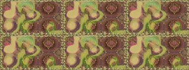 Raster Çiçek İllüstrasyonu güzel tekstil. Kahverengi ve nötr renklerde etnik çiçeklerle kusursuz bir desen..