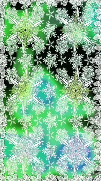 Soyut etnik raster kusursuz desen. Çiçekler. Vadinin çiçekleri yeşil ve nötr renklerde.