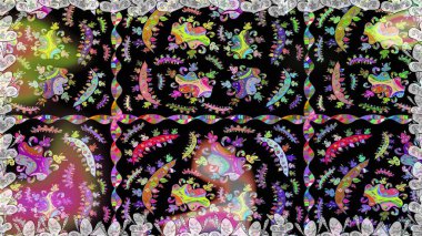 Tekstil, tebrik kartı, boyama kitabı, telefon kılıfı baskısı için kullanılabilir. Etnik Mandala süsü. Raster Henna dövme stili. Hint çiçekli desenli şal desenli..