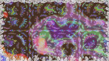 Raster Floral Illustration, Asyalı tekstil. Kahverengi ve nötr renklerde etnik çiçeklerle kusursuz bir desen..