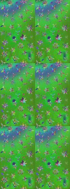 3D çiçekler, eskiz. Raster illüstrasyonu. Yeşil ve mavi renklerde.