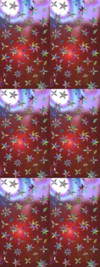 Kahverengi ve kırmızı renklerde bahar çiçekleri. Çiçek ve yapraklı karalama şeklinde Raster çiçek deseni. Raster illüstrasyonu.