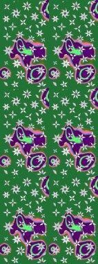 Küçük çiçekteki sevimli çiçek deseni. Raster illüstrasyonu. Yeşil ve nötr renkte çiçekler.