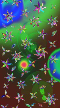 Yeşil ve kahverengi renkli etnik çiçekli zarif eskiz deseni. Raster Çiçek İllüstrasyon Şirin Tekstil.