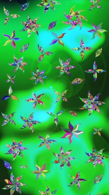 Çiçekli ipek eşarp. 1950-1960 motifleri. Retro tekstil tasarım koleksiyonu. El çizimi çiçek unsurları olan soyut çizim raster deseni. Açık.