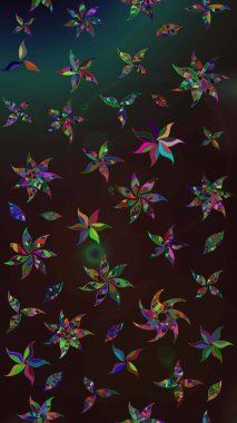 Parlak renkli fantezi çiçekleri, yapraklar, gri ve kahverengi renkli tomurcuklar, gri ve kahverengi. Suluboya el çizimi elementli çiçek çizimi deseni.