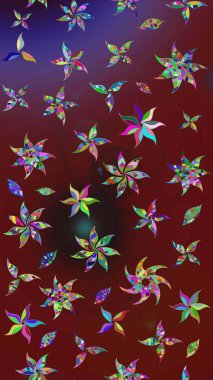 Düz Çiçek Elementleri Tasarımı. Sevimli çiçek raster deseni. Kırmızı ve kahverengi renkte çiçekler. Renkli Yaz Teması çizim şablonu.