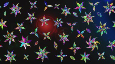 Raster illüstrasyonu. Renkli çiçekler. Çiçek desenli eskiz, vuruşlar, sıçramalar, yaz çiçekleri..