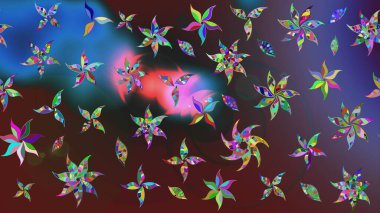 El çizimi Raster çizimi. Çizim çiçek deseni duvar kağıdı, web sitesi arka planı, ambalaj kağıdı, davetiye, broşür, afiş veya web sitesi için kullanılabilir. Parlak elementlerin.