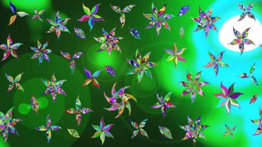 Renkli çiçekler. Raster illüstrasyonunda çiçek deseni çizimi.