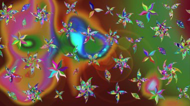 Raster illüstrasyonu. Kıvırcık çiçekler renkte şekillenir. Klasik çiçek tasarım elementleri.