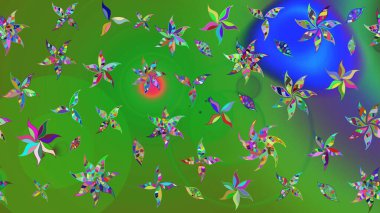 Raster illüstrasyonu. El çizimi çiçekli soyut çizim kalıbı. Renkli çiçekler.