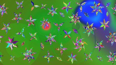 Raster illüstrasyonu. El çizimi çiçekli soyut çizim kalıbı. Renkli çiçekler.