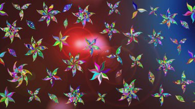 Çok kahverengi ve mor zarif küçük çiçekler ve kahverengi ve mor renkli komik böcekler, raster deseni, illüstrasyon.