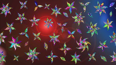 Raster illüstrasyonu. Kahverengi ve mor renkli çiçekler. El çizimi çiçekli soyut çizim deseni.