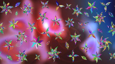 Raster illüstrasyonu. Şirin çiçekli eskiz deseni ve kahverengi ve mavi renkli yapraklar, suluboya çiçek deseni, duvar kağıdı, kart veya kumaş için fayanslı.