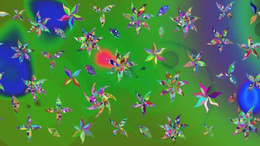 Küçük çiçekteki sevimli çiçek deseni. Bir sürü soyut çiçekli tropik eskiz deseni. Varicolo Raster çizimi.