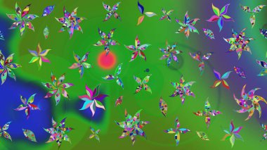 Raster Modaya uygun kumaş deseni. Düz Çiçek Elementleri Tasarımı. Renkli Bahar Teması eskiz kalıbı. Renkli şirin çiçek deseni.