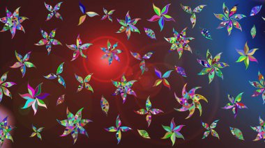 Raster illüstrasyonu. Kahverengi ve mor renkli çiçekler. El çizimi çiçekli soyut çizim deseni.