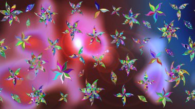 Raster illüstrasyonu. Şirin çiçekli eskiz deseni ve kahverengi ve mavi renkli yapraklar, suluboya çiçek deseni, duvar kağıdı, kart veya kumaş için fayanslı.