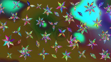 Hediye ambalaj kağıdı, tebrik kartları, posterler ve pankart tasarımı. Yeşil ve kahverengi renkli çiçekler. Raster düz çiçek çizim deseni.