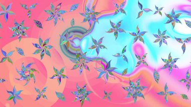 Halk tarzı. Moda baskıları için zarif bir şablon. Modern çiçek arkaplanı. Parlak renkli çiçekleri ve pembe ve mavi renkli yaprakları olan muhteşem bir çiçek deseni..