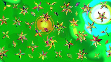 Yeşil ve sarı renkli etnik çiçekli zarif eskiz deseni. Raster Çiçek İllüstrasyonu güzel tekstil..