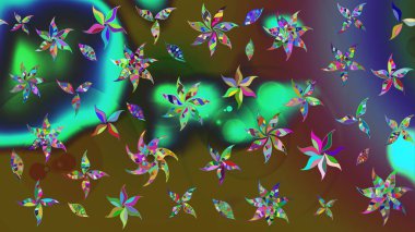 Raster illüstrasyonu. Yeşil ve kahverengi renkli çiçekler. Çizim çiçek deseni duvar kağıdı için kullanılabilir.