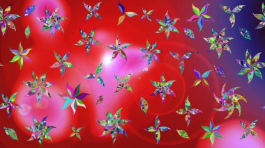 Kumaş, tekstil, duvar kağıdı baskısı için. Raster illüstrasyonu. Renkli desenli eskiz deseni, kırmızı ve pembe çiçekler ve dekoratif elementler. Eski usul. Taslak arkaplan.