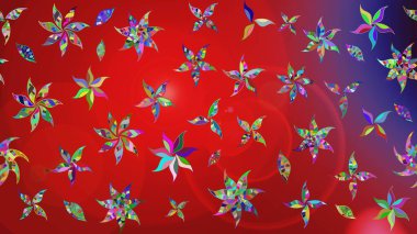 Kırmızı ve mor renkte çiçekler. Çiçekli karalama şeklinde Raster çiçek deseni. Yumuşak, bahar çiçekli arka plan.