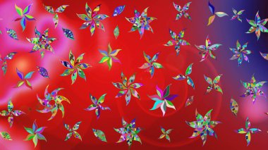 Raster suluboya çiçek deseni, narin çiçekler, kırmızı ve pembe çiçekler, tebrik kartı şablonu. Güzel kumaş deseni.