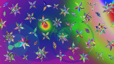 Renkli Bahar Teması eskiz kalıbı. Raster. Düz Çiçek Elementleri Tasarımı.