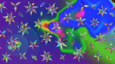 Çiçek desenli eskiz, yaz çiçekleri. Renkli Bahar Teması eskiz kalıbı. Mavi ve mor renkli çiçekler. Düz Çiçek Elementleri Tasarımı.