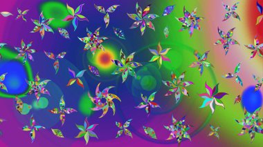 Raster çiçek izi. Çiçek yeşili ve mavi çizim deseni. Klasik taslak çizimi.