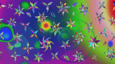 Raster illüstrasyonu. Yeşil ve mavi renkte güzel bir tekstil. Suluboya çiçekli çiçek deseni.