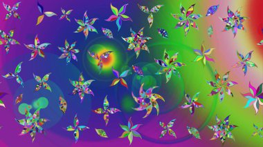 Raster illüstrasyonu. Yeşil ve mavi renklerde. Çiçek buketleriyle klasik tarzda eskiz deseni.