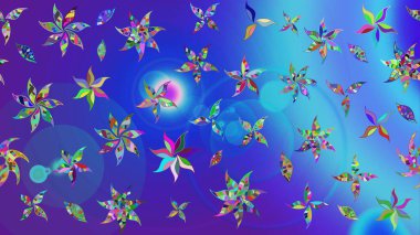 Raster illüstrasyonu. Mavi ve mor renklerde güzel bir tekstil. Suluboya çiçekli çiçek deseni.