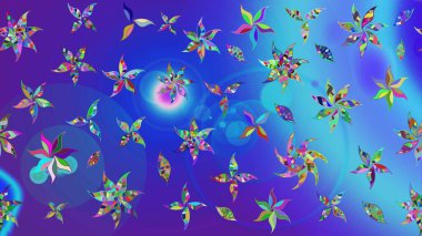 Raster suluboya çiçek deseni, narin çiçekler, mavi ve mor çiçekler, tebrik kartı şablonu. Güzel kumaş deseni.