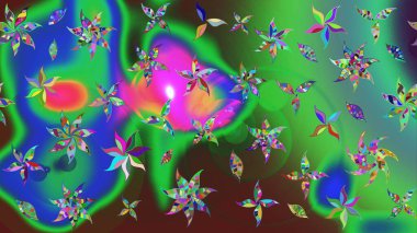 Düz Çiçek Elementleri Tasarımı. Çiçekli çizim şekli. Yeşil ve mavi renkte çiçekler. Renkli Bahar Teması çizim şablonu.