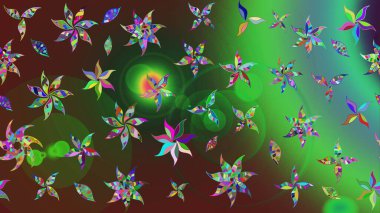 Egzotik çiçekler, yeşil ve kahverengi renkler üzerine botanik, parlak klasik doğa. Klasik tropikal doğal elementlerin suluboya seti. Raster illüstrasyonu.