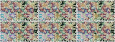 Düz Çiçek Elementleri Tasarımı. Renkli Bahar Temalı Kusursuz Arkaplan. Raster illüstrasyonunda kusursuz çiçek deseni. Tarafsız ve gri renkte çiçekler.