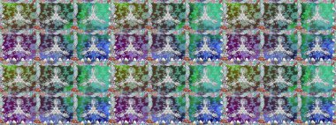 Raster illüstrasyonu. Şirin çiçekli kusursuz desen ve yeşil ve mavi renkli yapraklar, suluboya çiçek deseni, duvar kağıdı, kart veya kumaş için fayanslı.