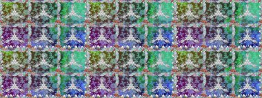 Raster illüstrasyonu. Şirin çiçekli kusursuz desen ve yeşil ve mavi renkli yapraklar, suluboya çiçek deseni, duvar kağıdı, kart veya kumaş için fayanslı.