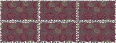 Raster illüstrasyonu. Renkli Bahar Temalı Kusursuz Arkaplan. Zentangle soyut çiçekleri. Düz Çiçek Elementleri Tasarımı. Karalama çiçeği. Şirin kumaş deseni.