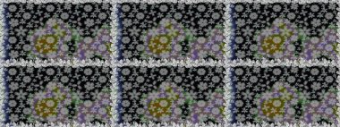 Vadinin gri ve siyah renkli çiçekleri. Raster dikişsiz çiçek deseni.