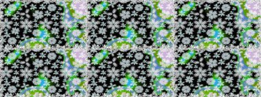 Elle çizilmiş çiçek deseni (fayans). Tekstil için dikişsiz suluboya desen. Sevimli çiçeklerle, desenli, siyah ve nötr renklerle renksiz desen.